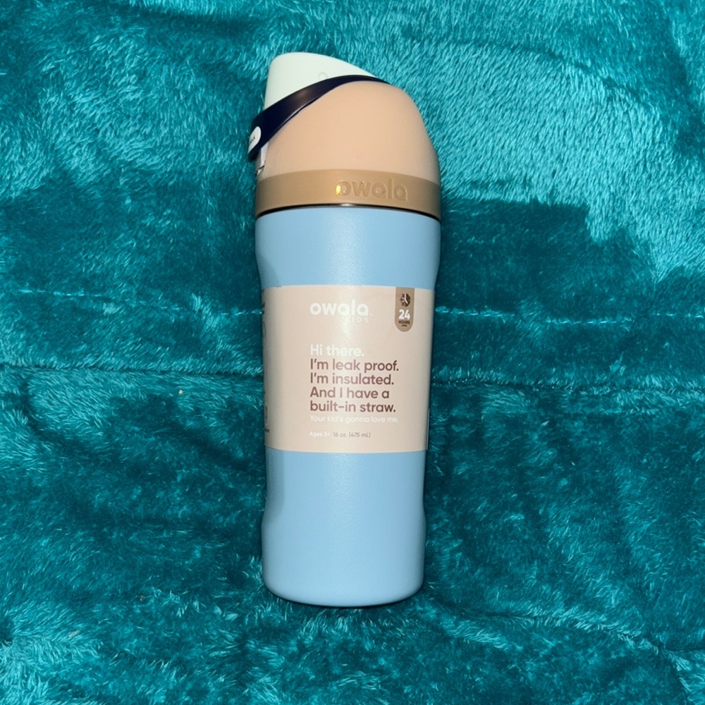 Owala Blue and Tan Insulated Water Bottle with Straw